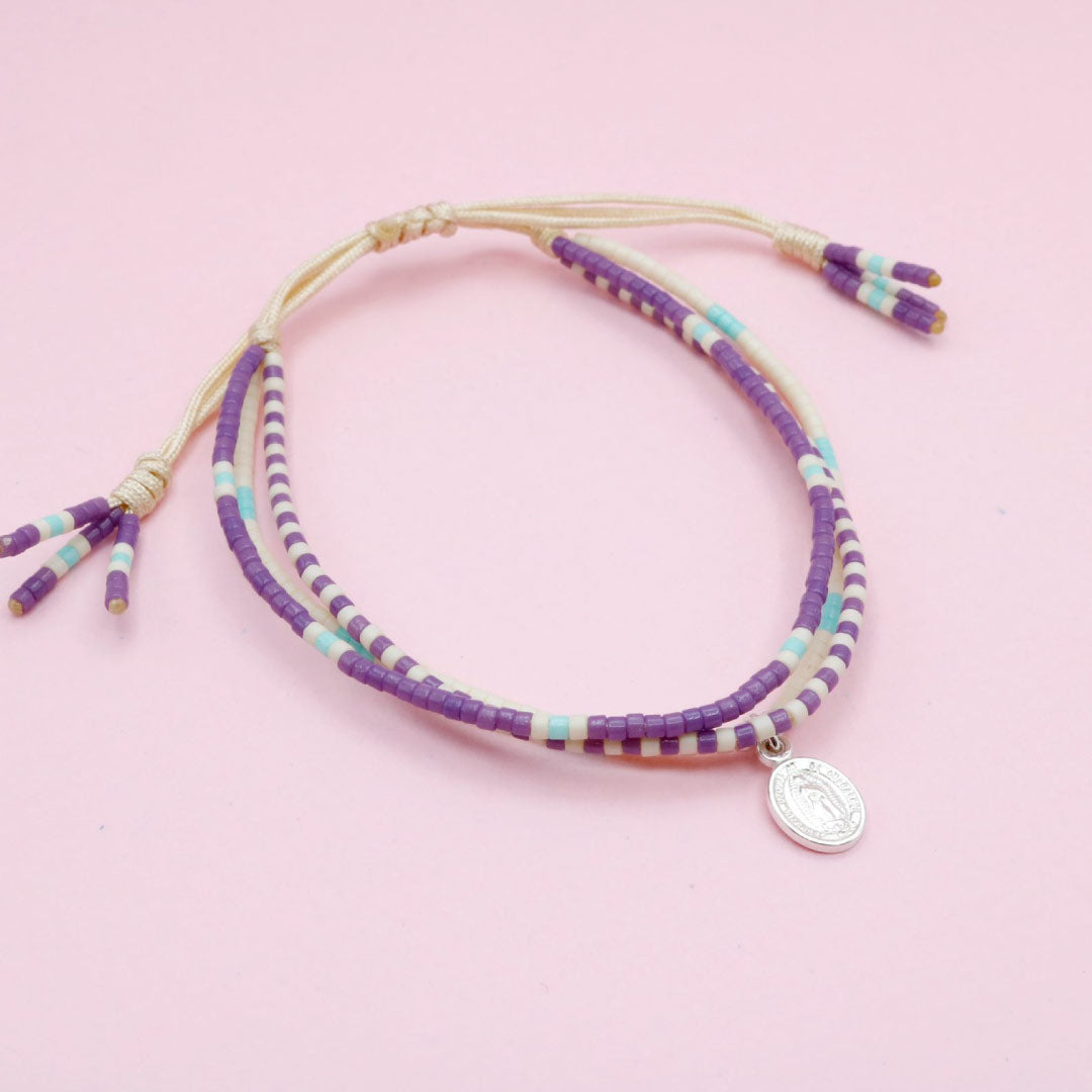 Pulsera Triple Virgen Plateada