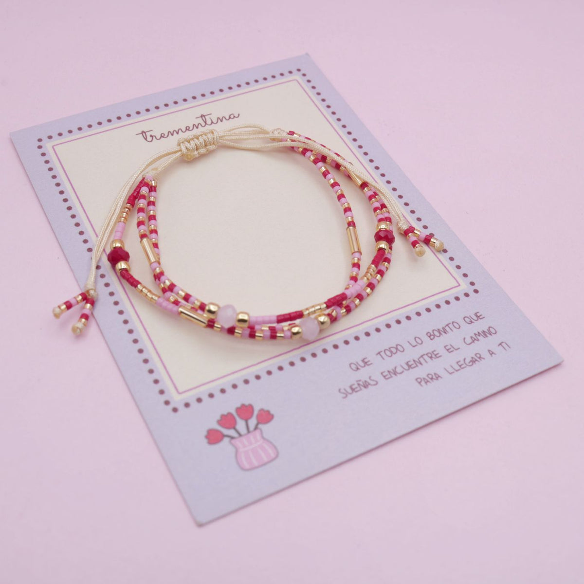 Pulsera Miyuki Triple Rosa y Dorado