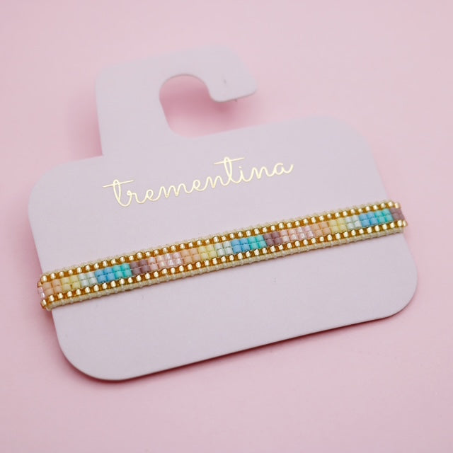 Pulsera Mostacilla Miyuki Dorados y Pastel