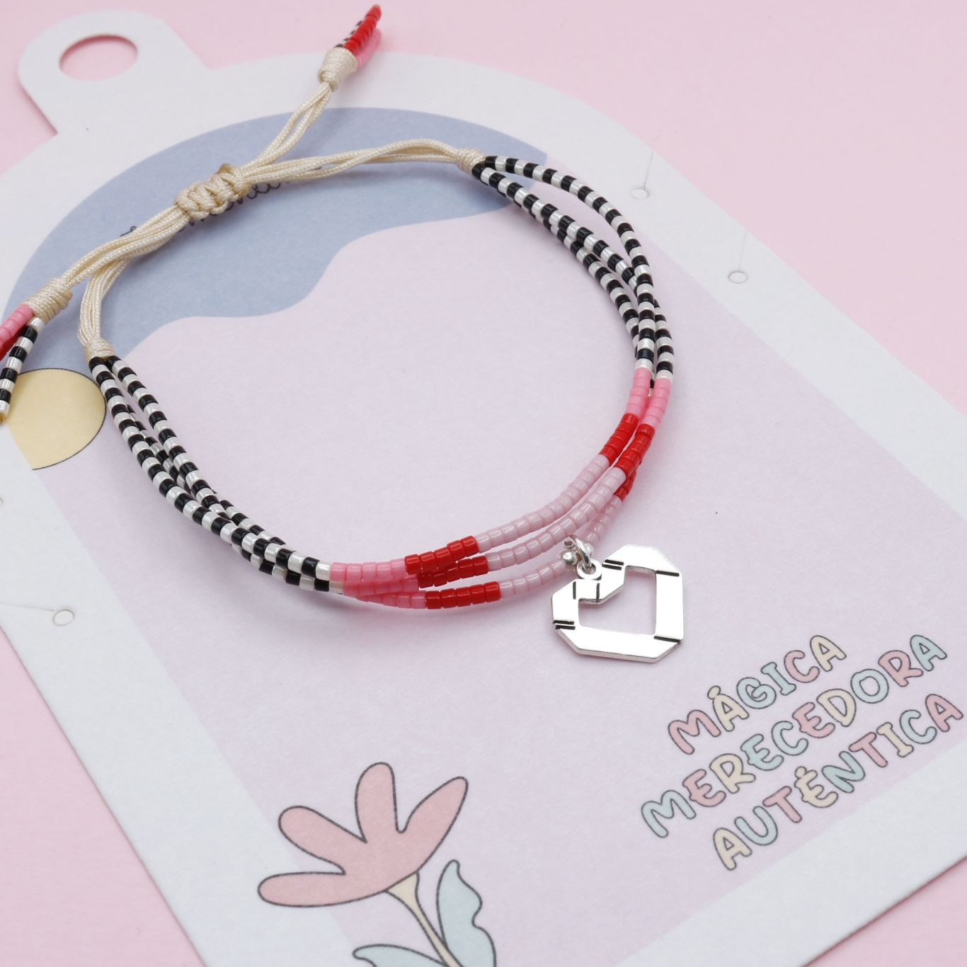 Pulsera Tripe Dije de Plata Corazón en Origami