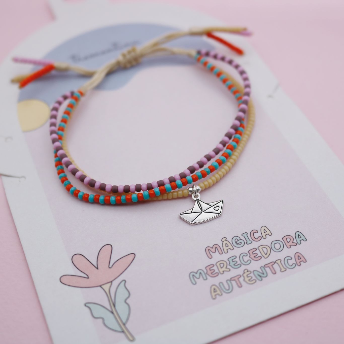 Pulseras Mostacilla Barquito de Papel Origami