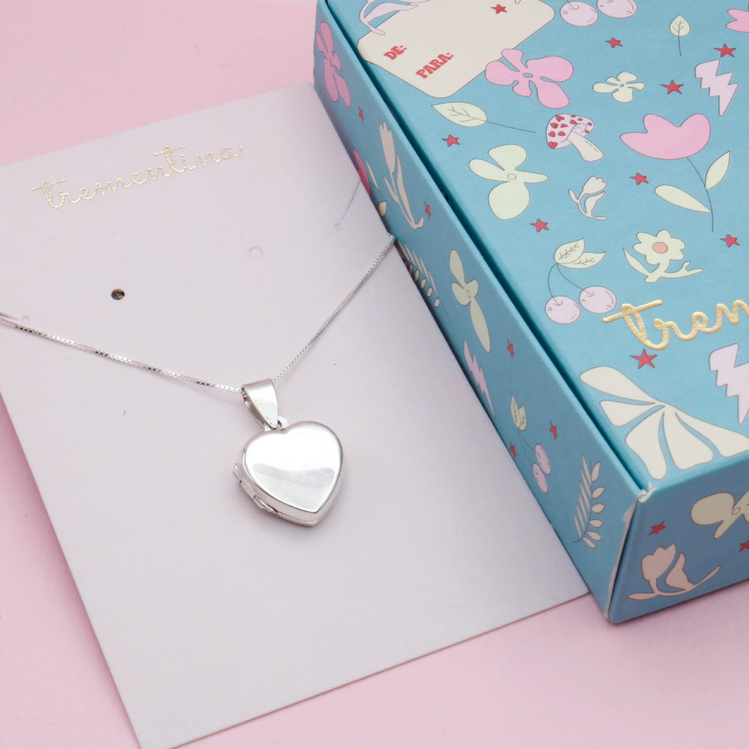 Relicario Corazón Plano Liso en Plata