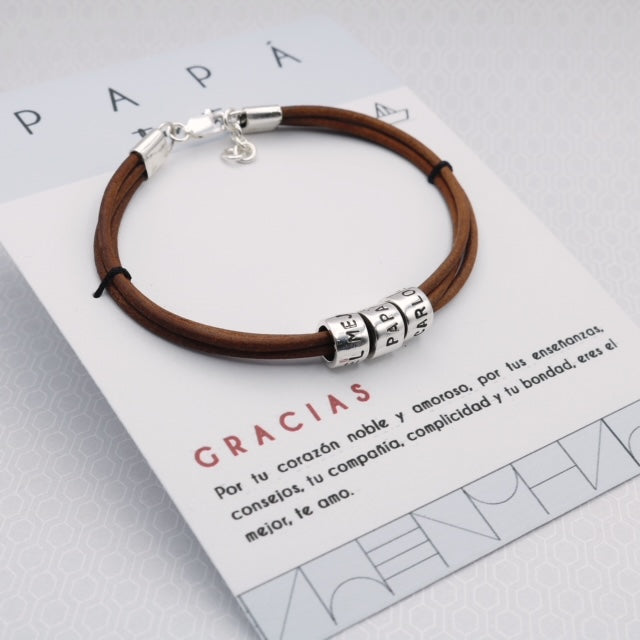 Pulsera Papá Cilindros en Plata Café