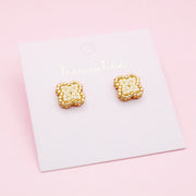 Topos Tejidos en Mostacilla Miyuki Beige y Dorado