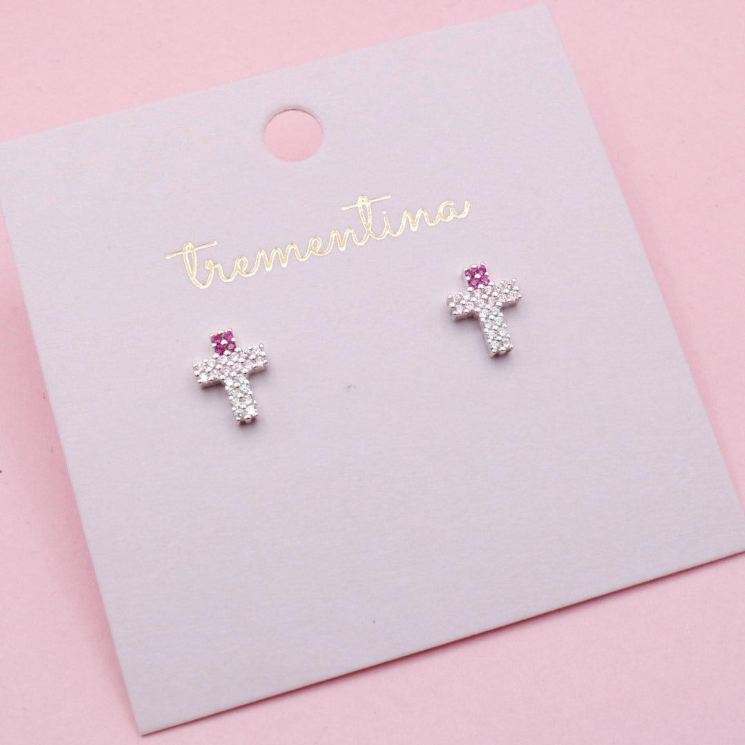 Topos Cruz en Plata Circón Rosado