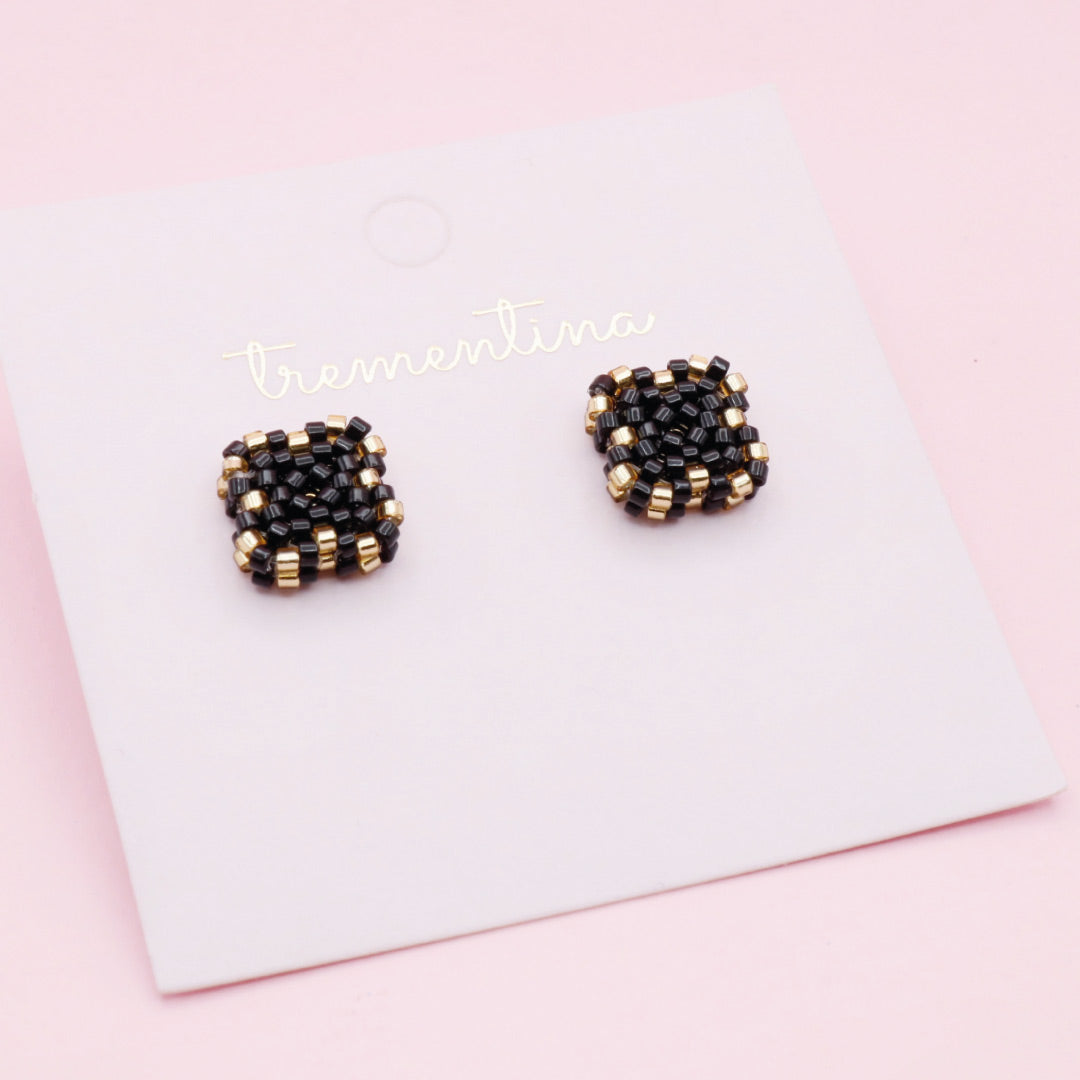 Topos Tejidos en Mostacilla Miyuki Negro y Dorado