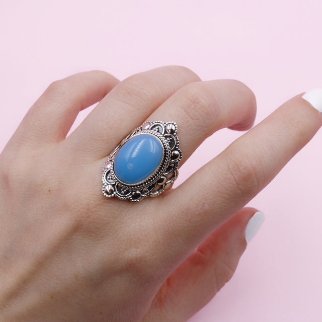 Anillo en plata 925 con Piedra Natural Calcedonia Azul