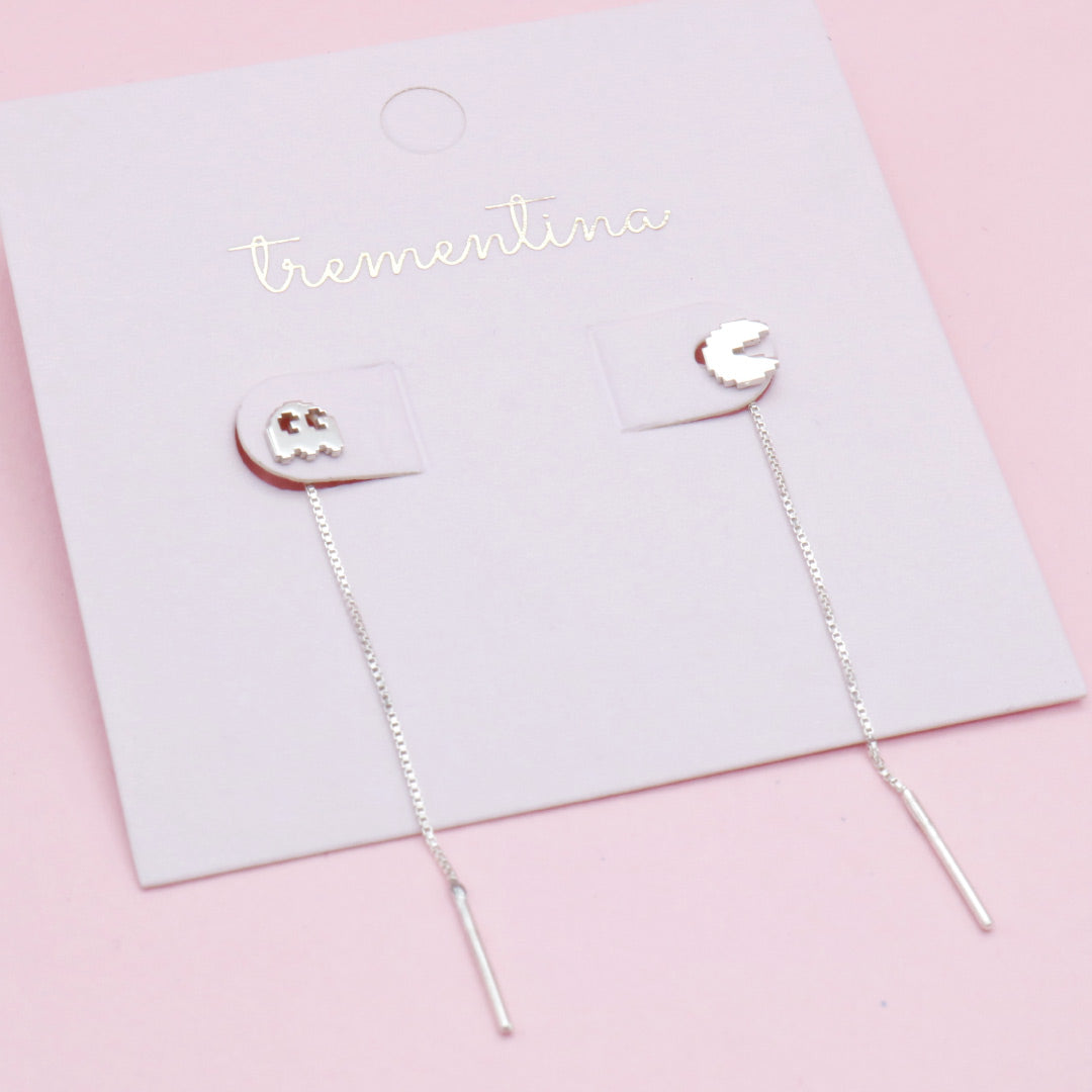 Aretes en Plata Pacman Largos
