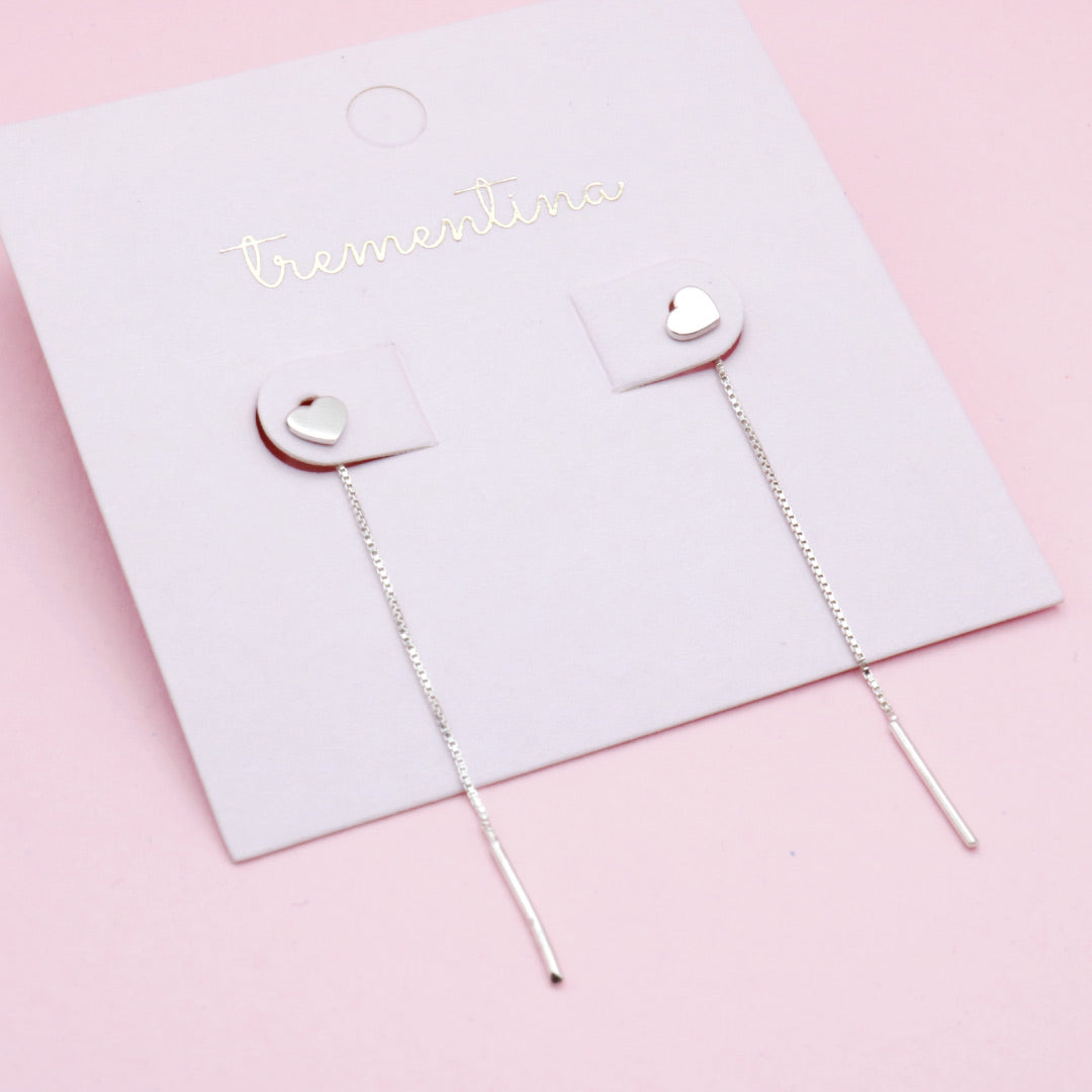 Aretes en Plata Corazón Largos