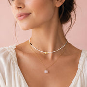Set Dos Collares Letra Dorada Cuarzo Rosa