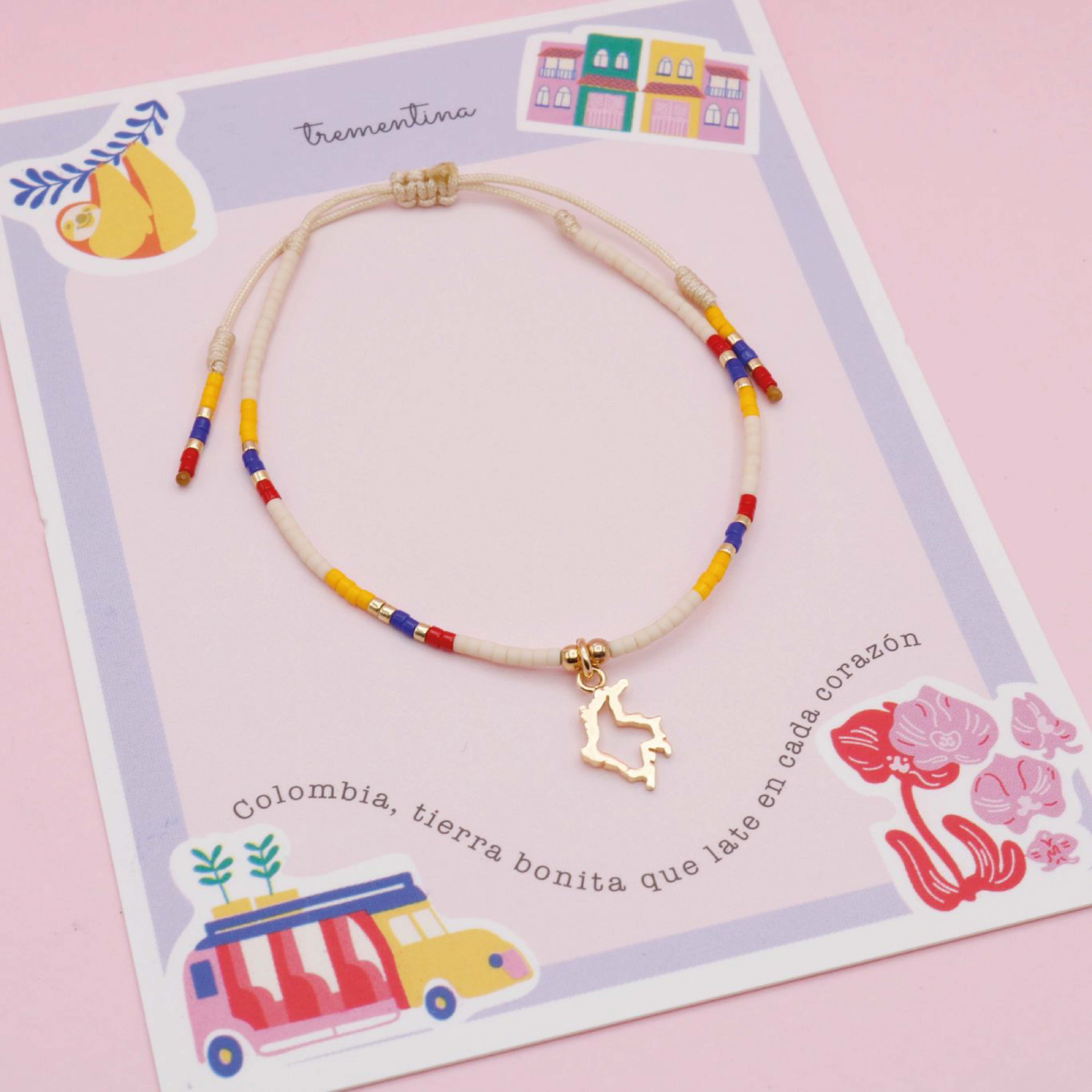 Pulsera Ajustable Colombia con Dije Dorado Silueta