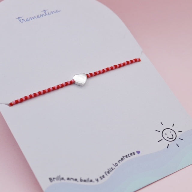 Pulsera Mostacilla Corazón Plata