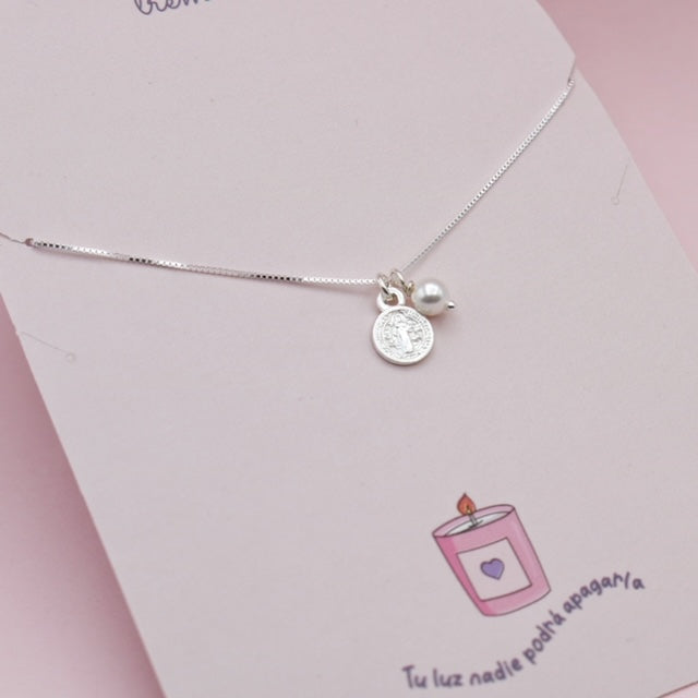 Collar San Benito y Perla de Plata